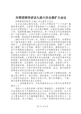 2024年共青团领导致辞九届六次全委扩大会议