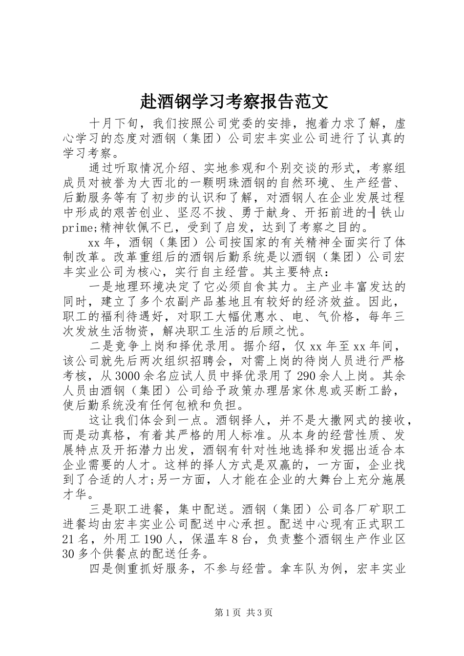 2024年赴酒钢学习考察报告范文_第1页