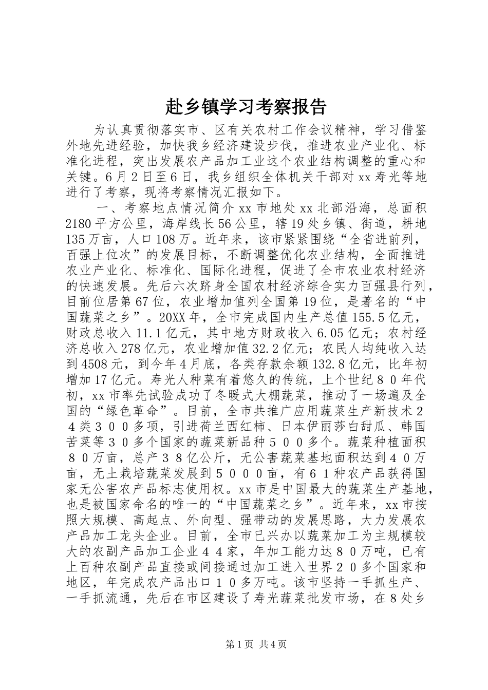 2024年赴乡镇学习考察报告_第1页