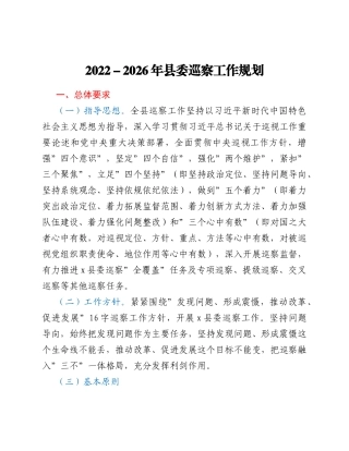 2022-2026年县委巡察工作规划
