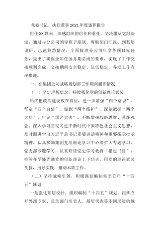 党委书记、执行董事2021年度述职报告