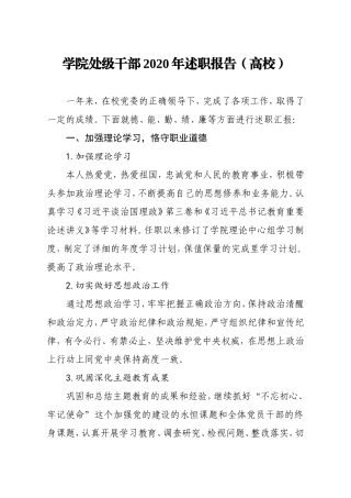 学院处级干部2020年述职报告高校