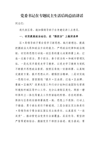 党委书记在专题民主生活后的总结讲话