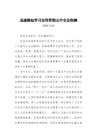 迅速掀起学习宣传贯彻五中全会热潮