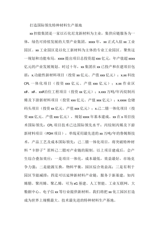 打造国际领先特种材料生产基地