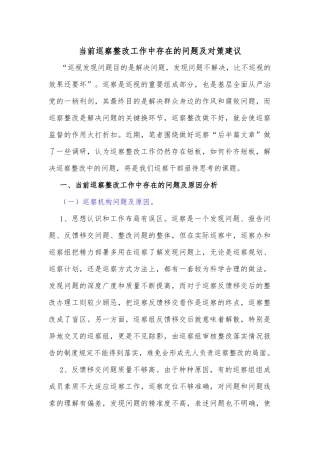 当前巡察整改工作中存在的问题及对策建议