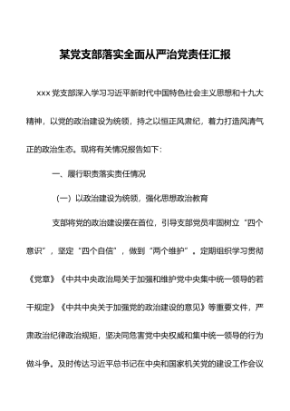 党支部落实全面从严治党责任汇报