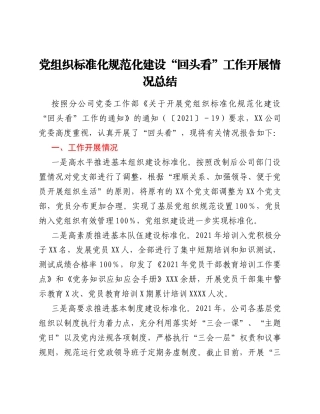 党组织标准化规范化建设“回头看”工作开展情况总结