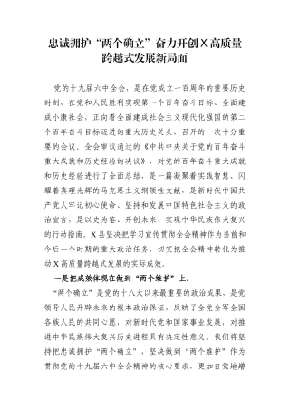 党办：忠诚拥护“两个确立”奋力开创X高质量跨越式发展新局面