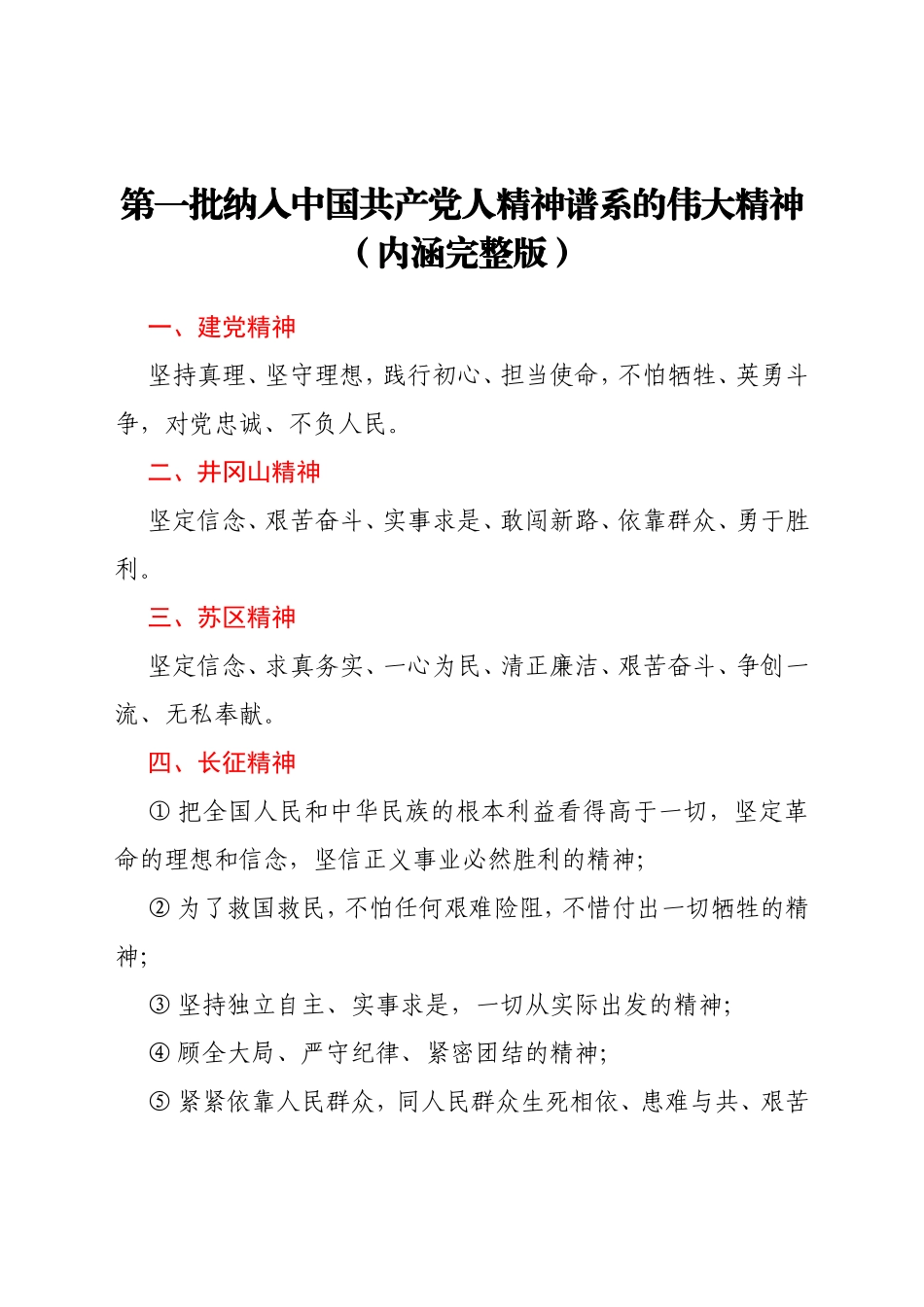 第一批纳入中国共产党人精神谱系的伟大精神（内涵完整版）_第1页