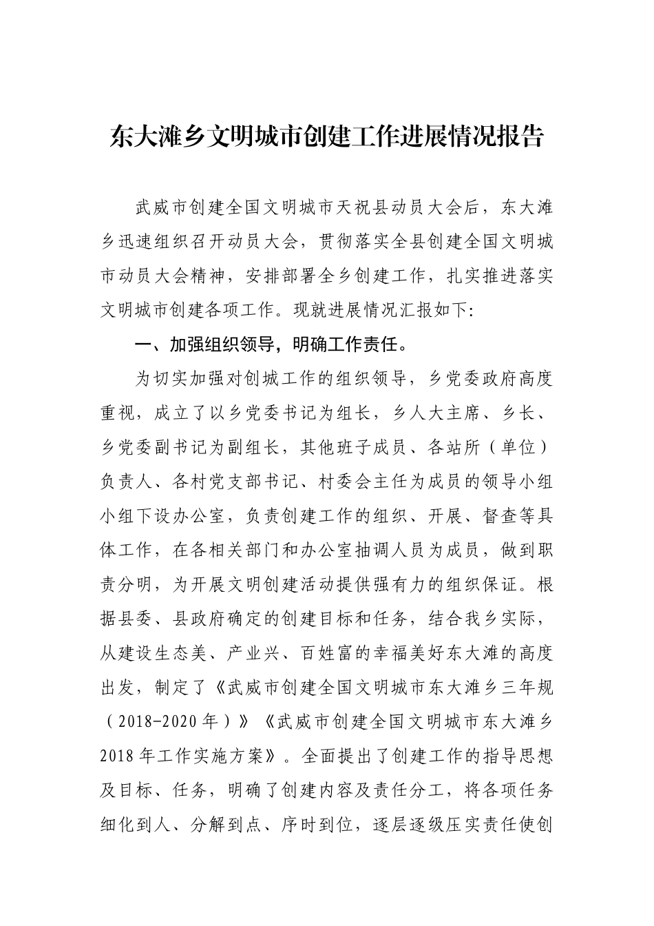 东大滩乡文明城市创建工作进展情况报告_转换_第1页