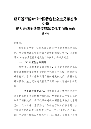董巧玲：在全县宣传思想文化工作会议上的讲话_转换