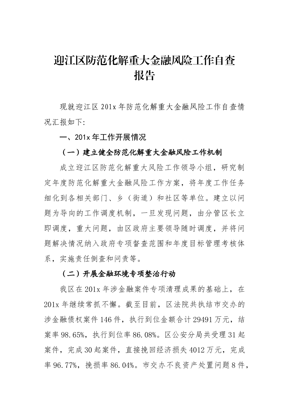 迎江区防范化解重大金融风险工作自查报告_转换_第1页
