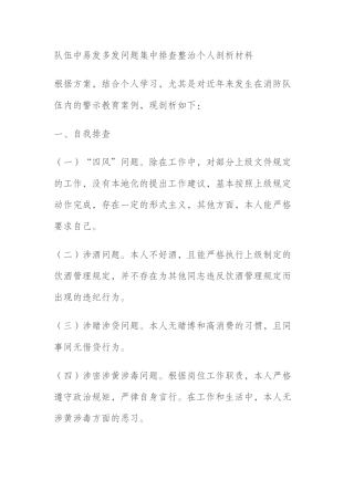 队伍中易发多发问题集中排查整治个人剖析材料