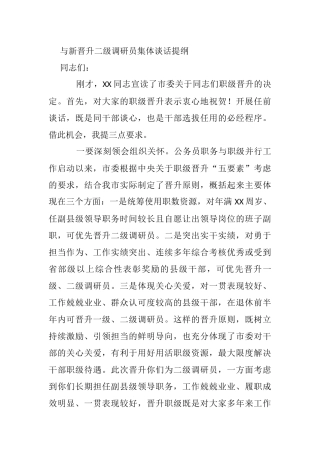 与新晋升二级调研员集体谈话提纲