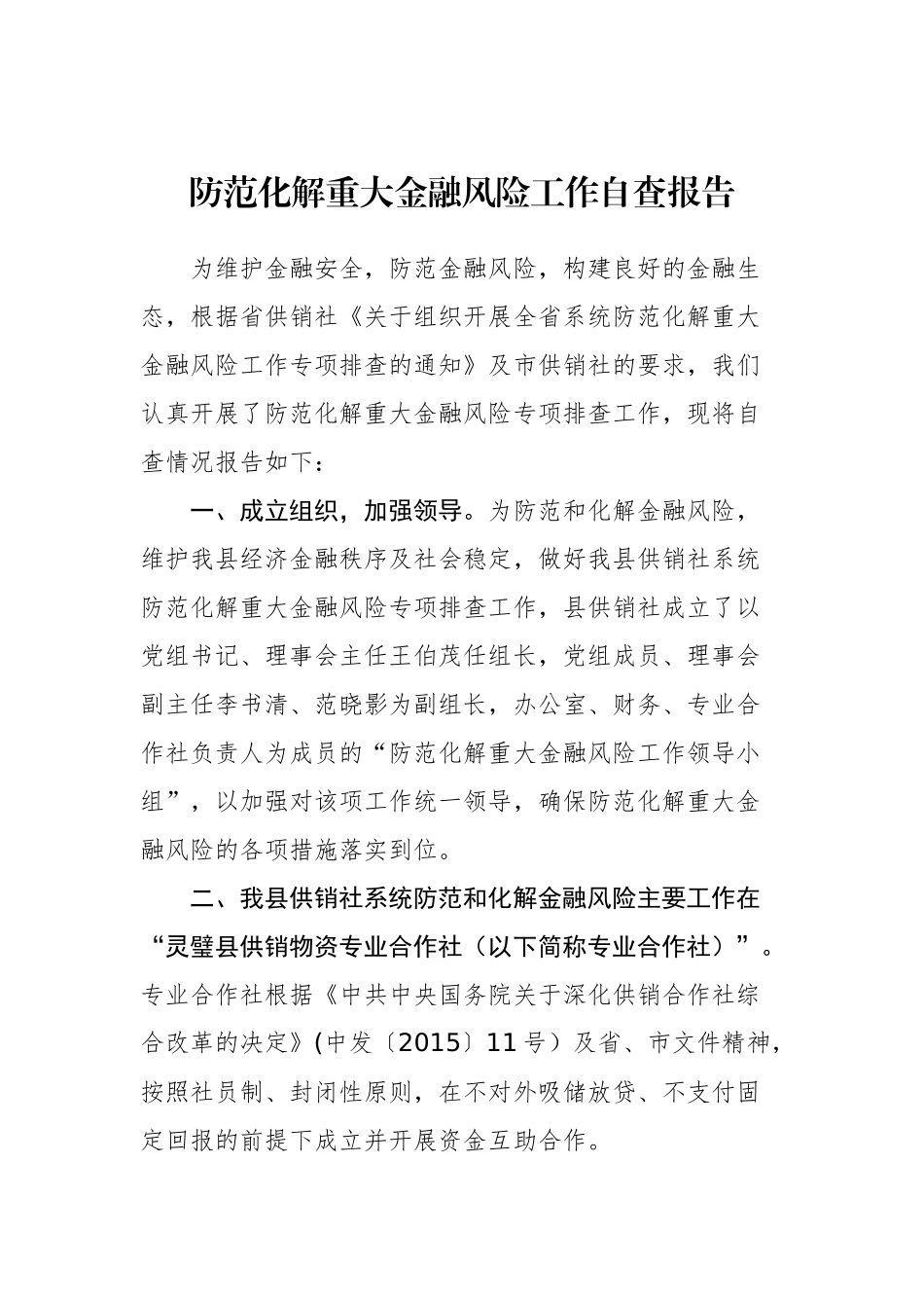 防范化解重大金融风险工作自查报告_转换_第1页