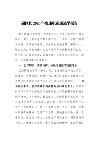副区长2020年度述职述廉述学报告
