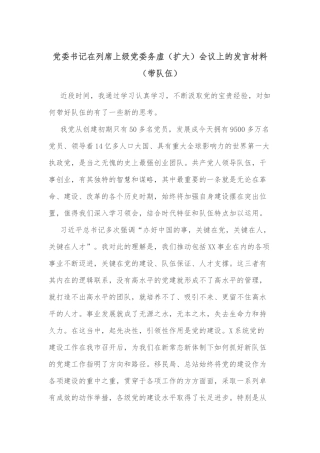 党委书记在列席上级党委务虚（扩大）会议上的发言材料（带队伍）