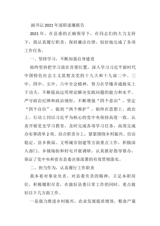 副书记2021年述职述廉报告