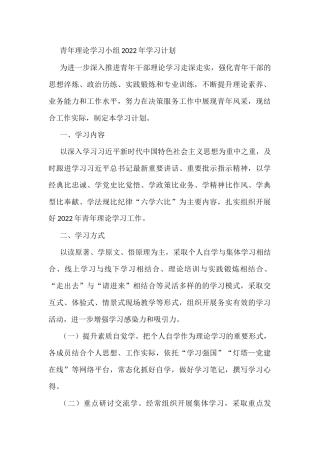 青年理论学习小组2022年学习计划
