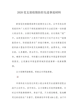 党支部疫情防控先进事迹材料