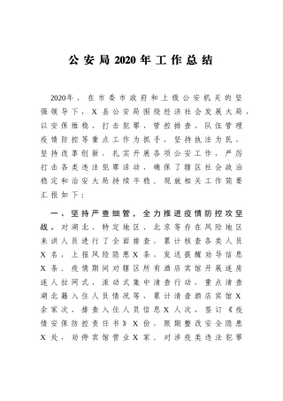 公安局2020年工作总结