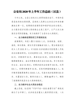 公安局2020年上半年工作总结 区县