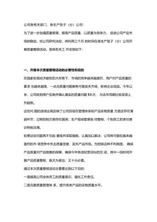 公司关于开展产品质量整顿的活动方案