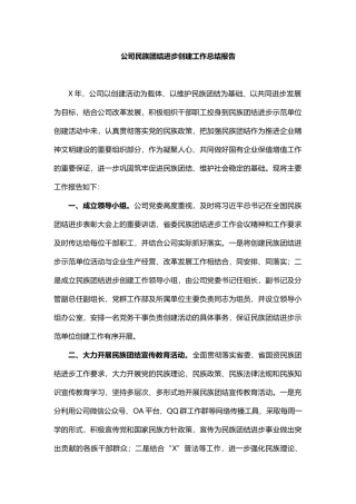 公司民族团结进步创建工作总结报告