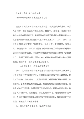 贡献审计力量 做好统战工作