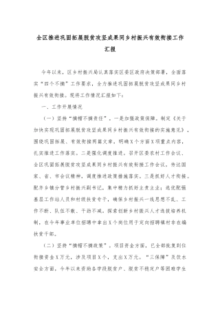 全区推进巩固拓展脱贫攻坚成果同乡村振兴有效衔接工作汇报