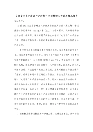全市安全生产培训“走过场”专项整治工作进展情况报告
