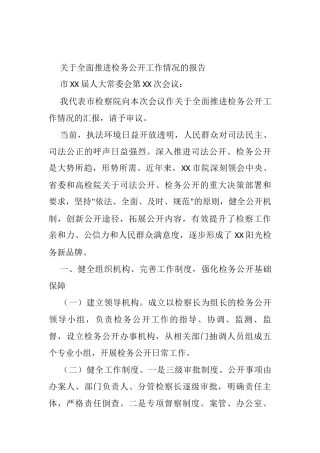 关于全面推进检务公开工作情况的报告