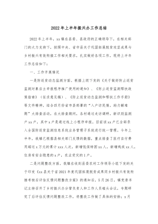2022年上半年振兴办工作总结