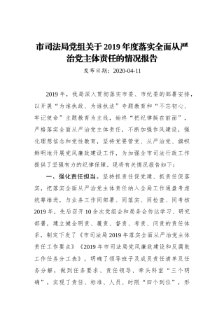 市司法局党组关于2019年度落实全面从严治党主体责任的情况报告_转换
