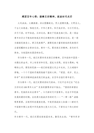 建团百年心得：接棒五四精神，绽放时代光芒