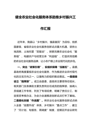 健全农业社会化服务体系助推乡村振兴工作汇报