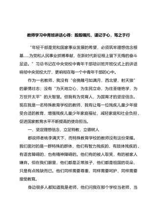 教师学习中青班讲话心得：殷殷嘱托，谨记于心，笃之于行