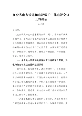 王万良：在全省电力设施和电能保护工作电视会议上的讲话_转换