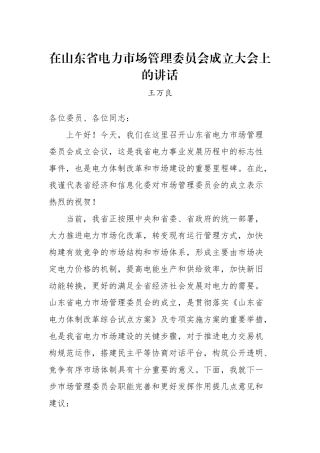 王万良：在山东省电力市场管理委员会成立大会上的讲话_转换
