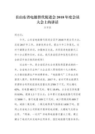 王万良：在山东省电能替代促进会2018年度会员大会上的讲话_转换