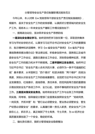 分管领导安全生产责任制履职情况报告
