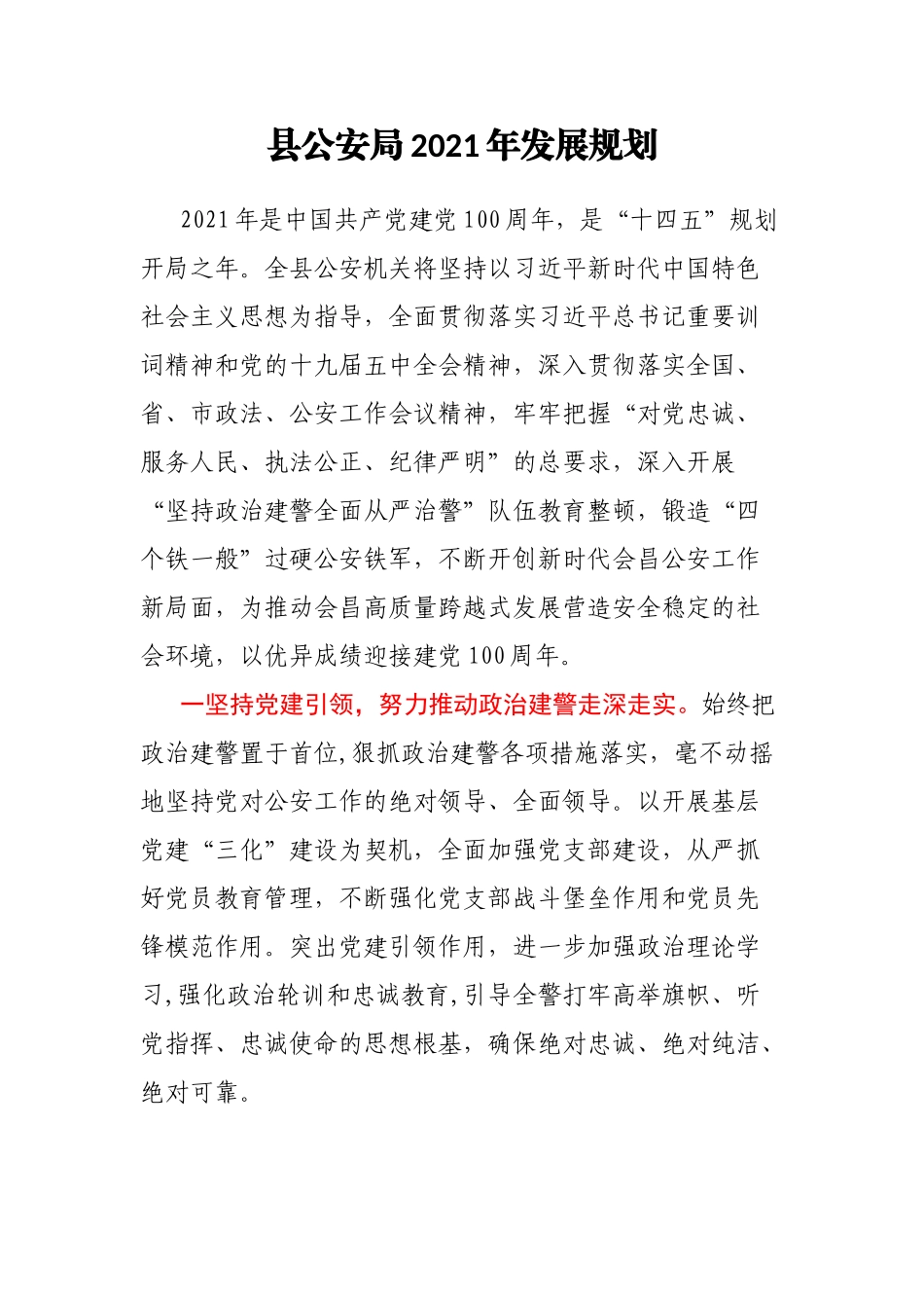 县公安局2021年发展规划_第1页