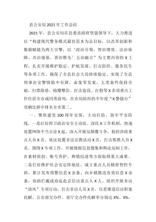 县公安局2021年工作总结