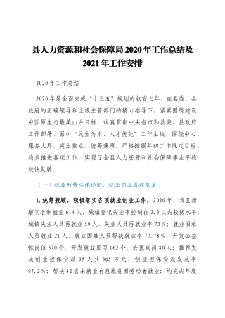县人社局2020年工作总结及2021年工作安排