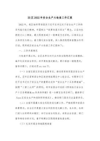 XX区2022年安全生产大检查工作汇报