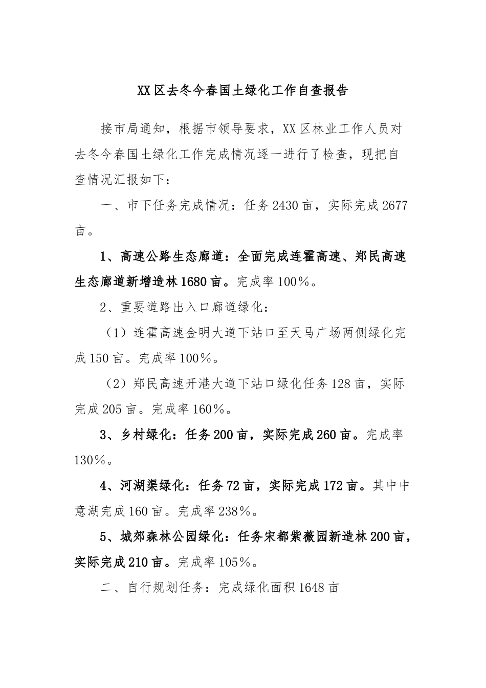 XX区去冬今春国土绿化工作自查报告_第1页