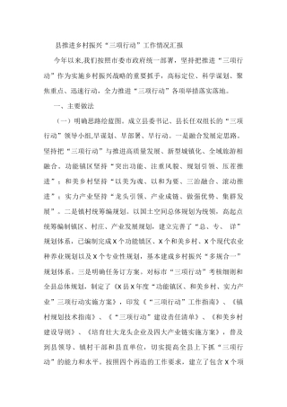 县推进乡村振兴“三项行动”工作情况汇报