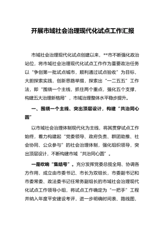 开展市域社会治理现代化试点工作汇报