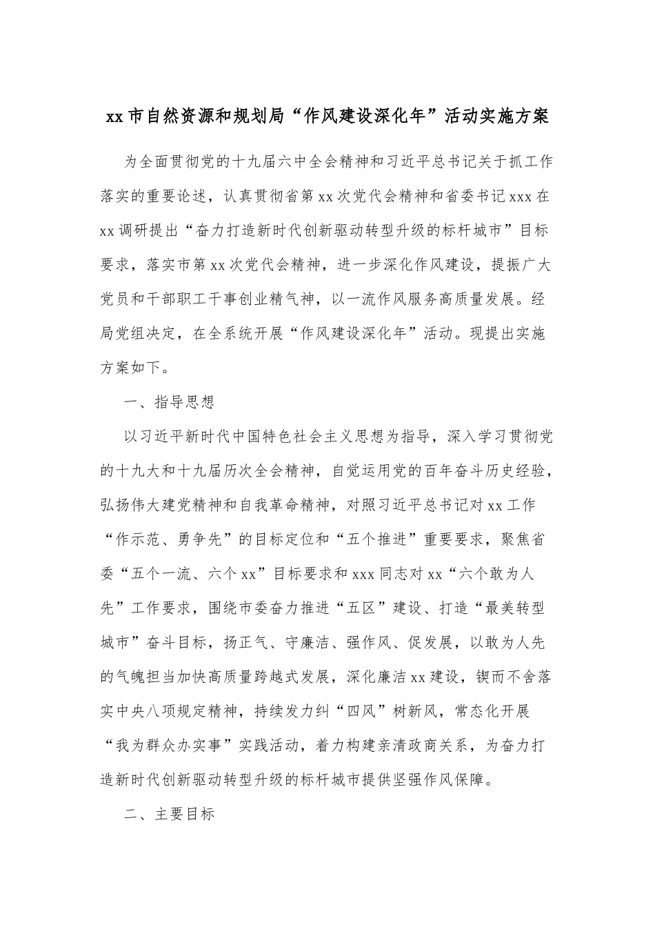 xx市自然资源和规划局“作风建设深化年”活动实施方案_第1页